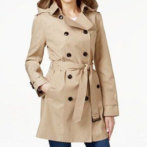 Michael Kors Belted Hooded Trench Coat - Tan/Khaki - Medium